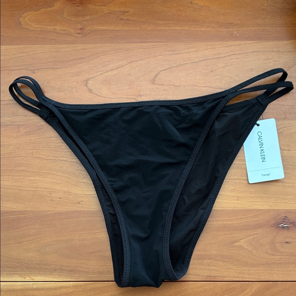 NWT Calvin Klein Double Strap Black Bikini Bottom - Sheer Back